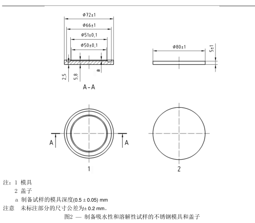 制備吸水性和溶解性試樣的不銹鋼模具和蓋子